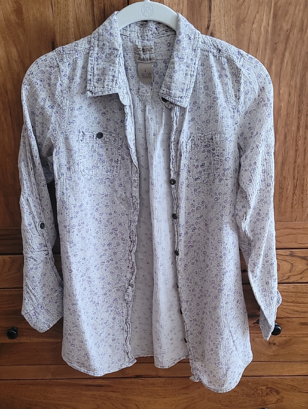 Vintage Ruff Hewn Cream Shirt with Lavender Dot Print